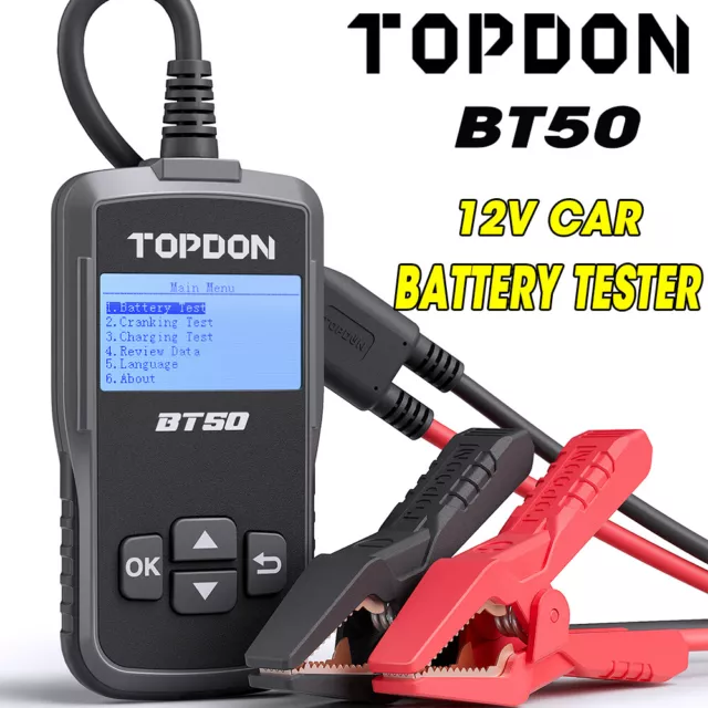 TOPDON BT50 12V Car Battery Tester Digital Auto Cranking Charging Test Analyzer