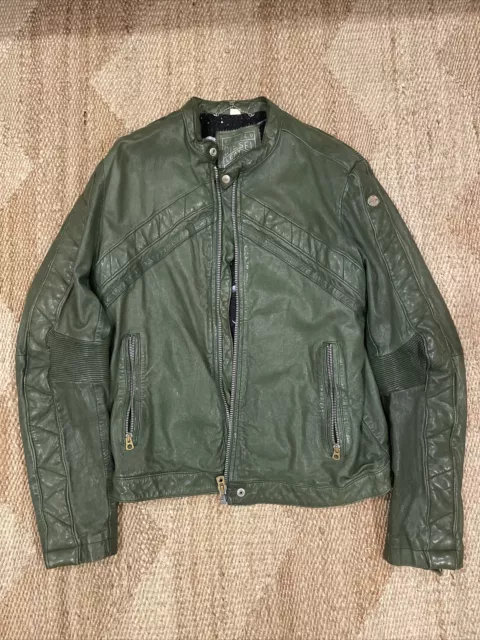 Diesel BRGZ Sheep Leather Olive Green Biker Jacket