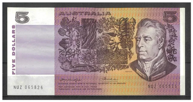 Australia 1976 $5 Banknote Knight/Wheeler R206b Gothic S/N Side Thread aEF #3-75