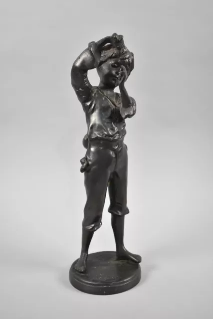 19th Century Bronze Boy Holding Fish Signed Poitevin 34 cm