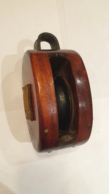 Vintage Mahogany wood single sheave block from a sailing yacht