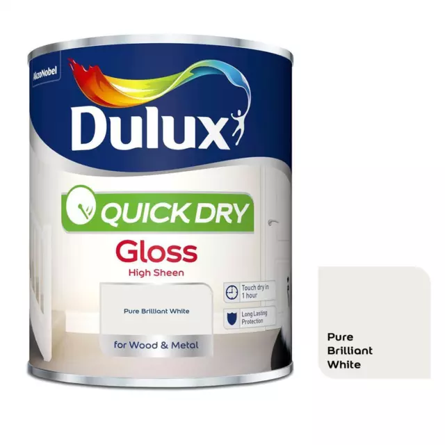 Dulux Paint Pure Brilliant White Quick Dry Gloss 750ml or 2.5 Litres