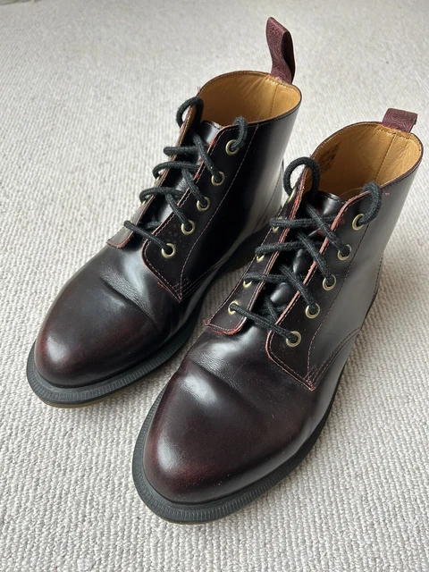 DR. MARTENS EMMELINE Leather Lace Up Ankle Boots Shoes Cherry Red