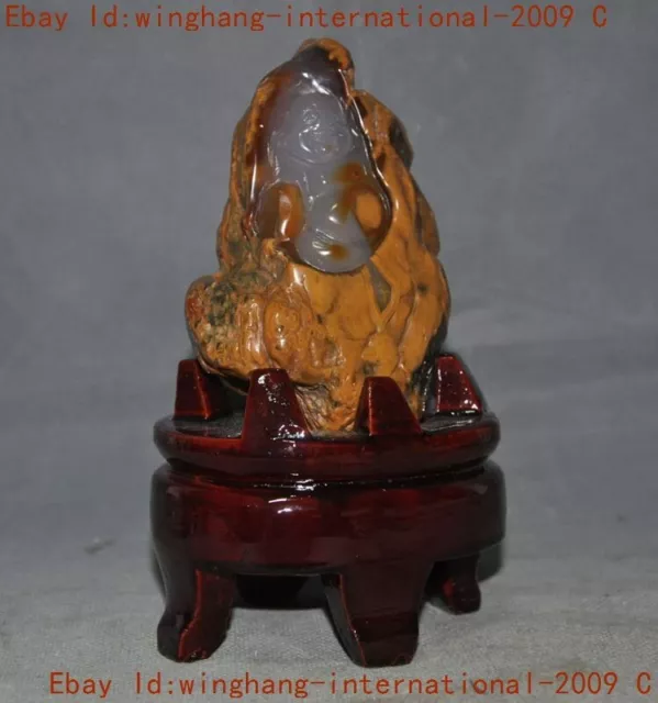 Chinese Natural Agate Onyx Carved Maitreya Buddha Amitabha statue Decoration