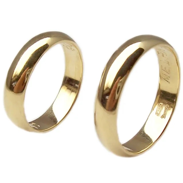 Fedi nuziali anelli per matrimonio in oro giallo 18 kt. coppia 2 pezzi