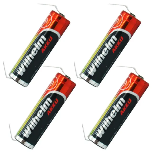 4 x Lithium Ionen Akku Wilhelm 3,7 V LÖTFAHNE U Form 800 mAh Typ 14500 Li Ion AA