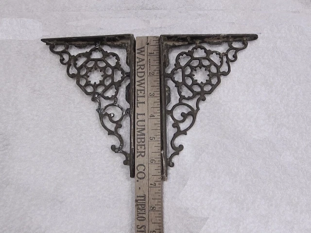 Estate antique pair Victorian CAST IRON wall shelf BRACKETS Octagons / Eastlake?