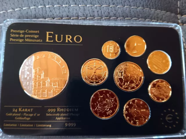 Prestige Münzenset Italien 24 Karat vergoldet,  Rohdium 1 Cent - 2 Euro