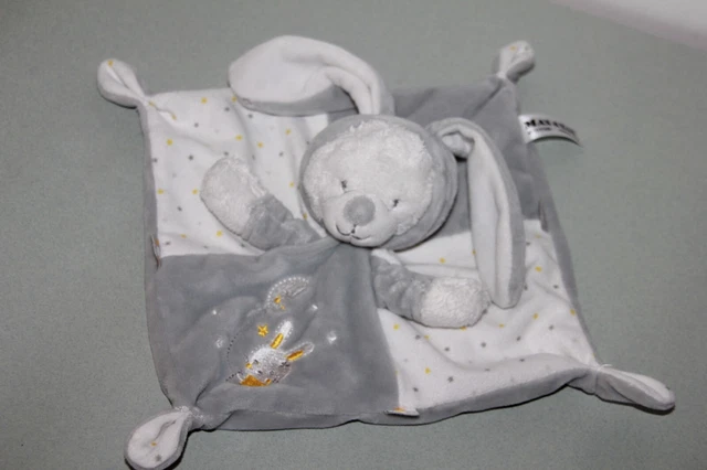 Doudou Max Et Sax Ours  Lapin Plat Blanc Gris Etoile