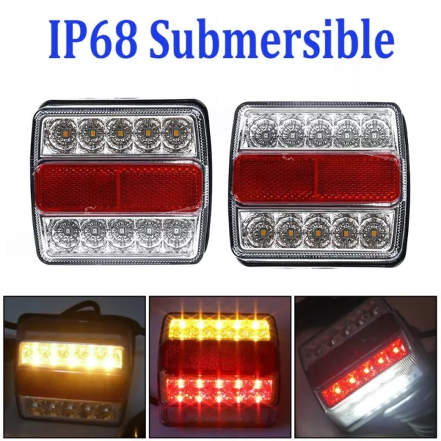 12V Waterproof Trailer Pair Of Rear Tail Light Lights Kit Submersible Led Boat