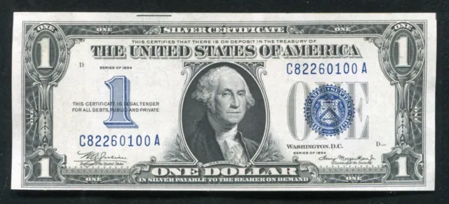 Fr. 1606 1934 $1 One Dollar “Funnyback” Silver Certificate Choice Uncirculated