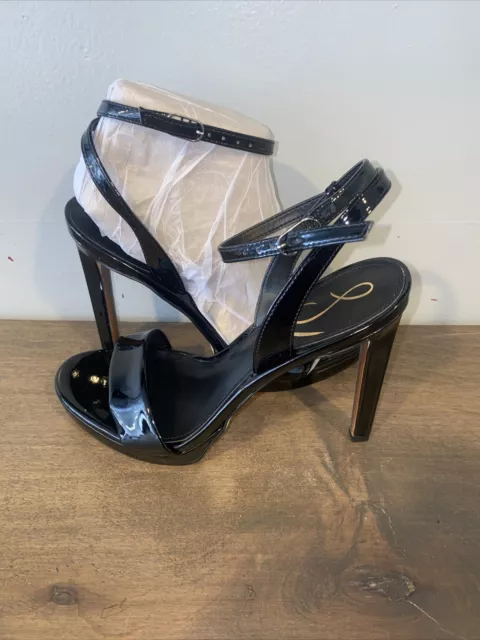 Sam Edelman Womens Yaro Black Patent Leather Ankle Strap Heels Size 7💙