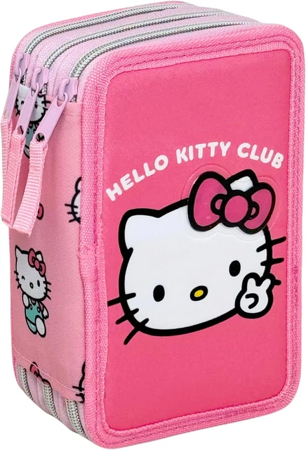 Astuccio Portapenne Hello Kitty 3 Scomparti - Triplo Con Cerniera - Design Ufficiale Per Scuola - 3