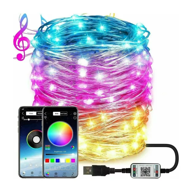 Luces de Navidad 100 LED 10MT Adornos Navidad Mando a Distancia App Bluetooth