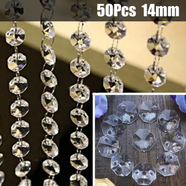 50 Teile 14mm Glas Kristall Perlen Anhänger Tropfen Hochzeit Deko Kronleuchter
