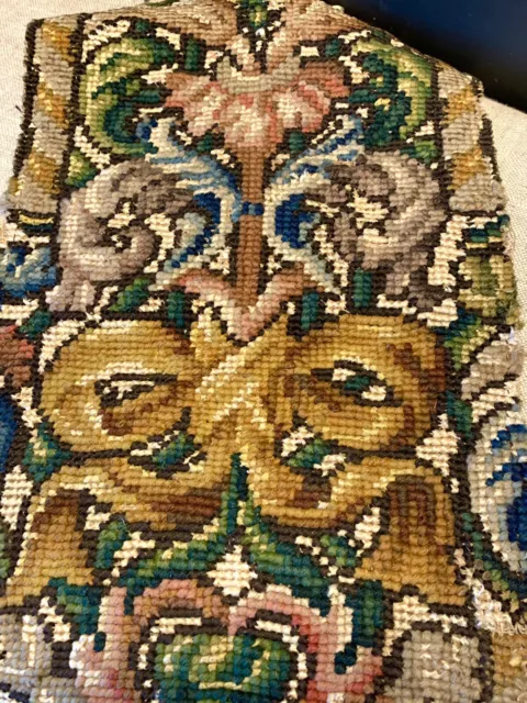 Tissu Ancien Tapisserie Laine Soie 19e Antique  Victorian Tapestry Flower Fabric