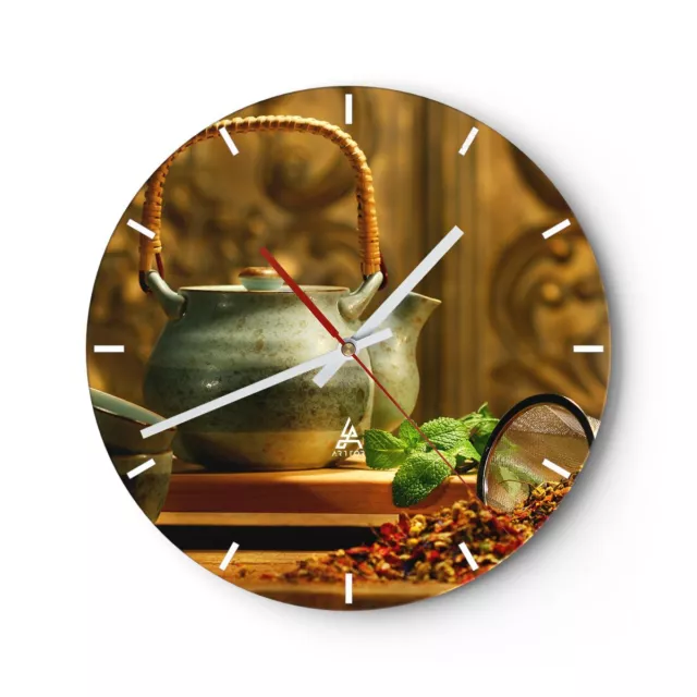 Reloj de Pared 40x40cm Reloj de Vidrio Té hierbas tazas la tradición Silencioso