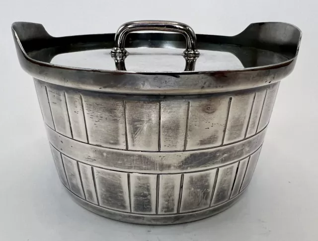Vintage Gorham Silver Plate YC348 Butter Tub Barrel Bucket Lidded Trinket Dish