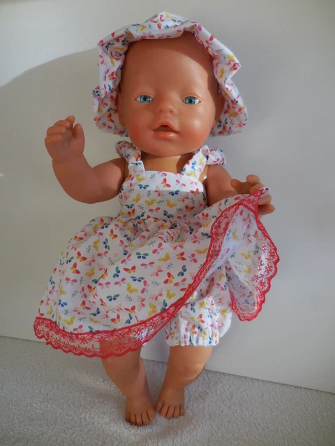DOLLS CLOTHES TO FIT 17" BABY BORN SIZE DOLL 3 Piece Butterfly Dress Set
