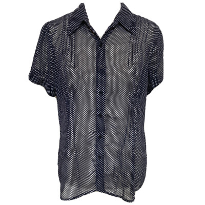 Women's Christopher And Bank Cap Sleeve Black White Polka Dot Sheer Top Size XL
