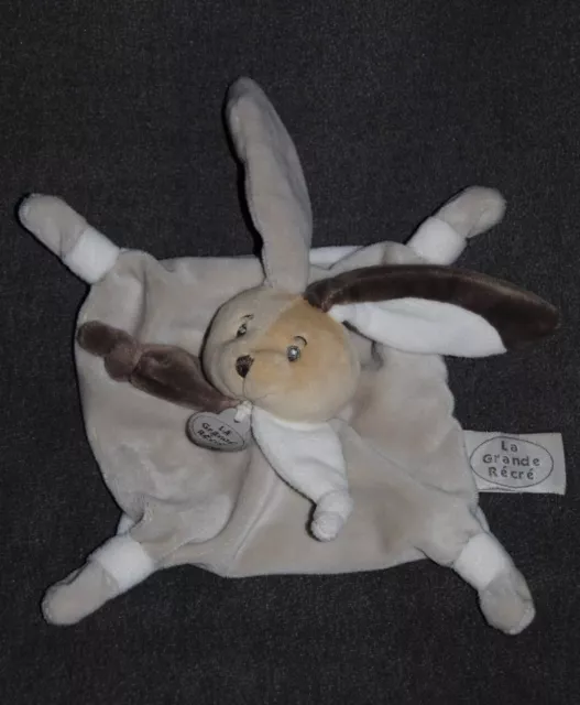 Doudou Et Compagnie Doudou Plat Lapin Beige LA GRANDE RECRE Carré Blanc Brun