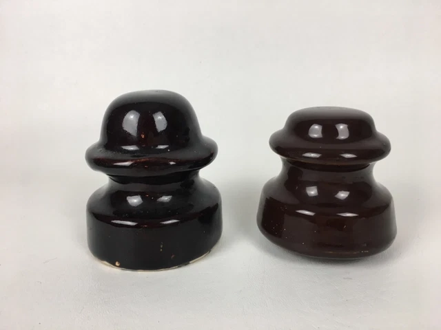 2 Brown Ceramic Porcelain Glazed Insulators Electric Power Line