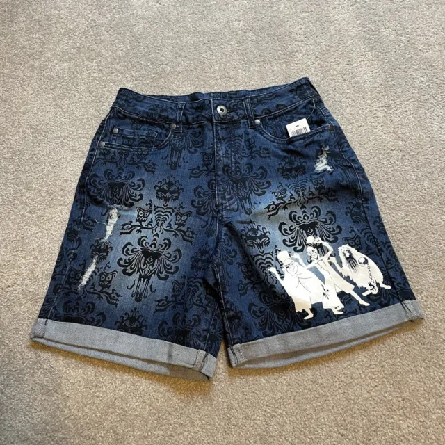 Disney Parks Haunted Mansion Shorts Womens Extra Small XS Blue Denim Jean New