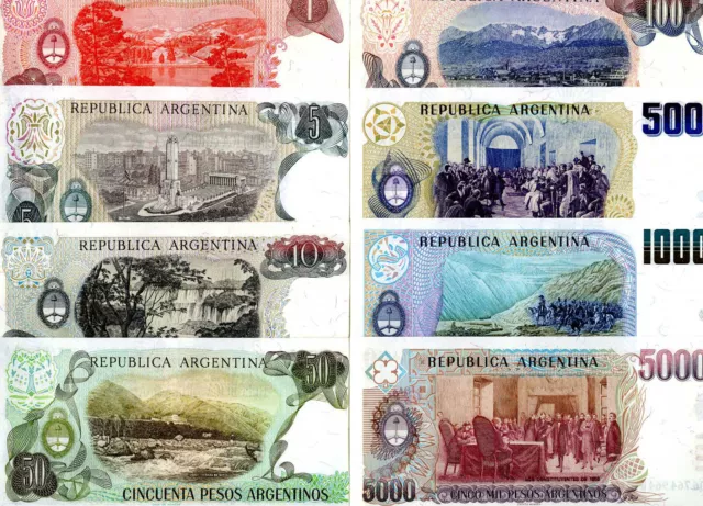 Set Argentina, 1-5-10-50-100-500-1000-5000 Pesos Argentinos, (1983-1985), UNC 2