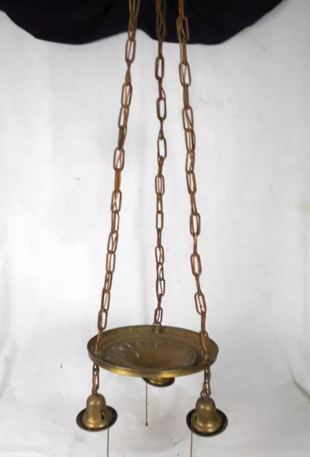 Antique Victorian 3 Arm Hanging Brass Chandelier