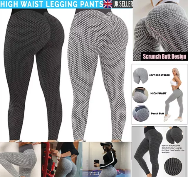 Ladies Women High Waist Yoga Anti Cellulite Scrunch Butt Pockets Cargo  Leggings