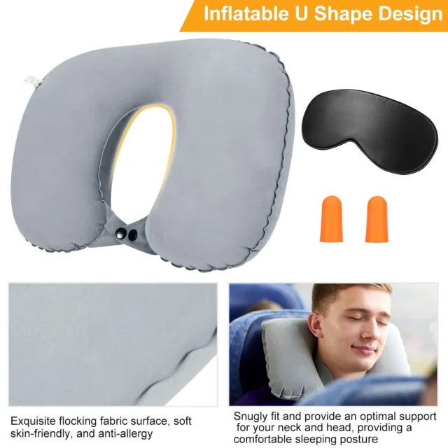 Inflatable Travel Pillow Set U Shape Neck Pillow for Car Airplane Office Nap 2