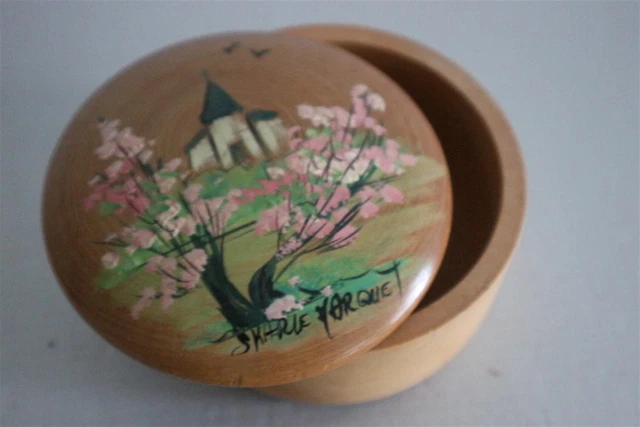 Petite Boîte Ronde En Bois Style Paysage Vintage - Pilulier Décoratif (20 Mm)