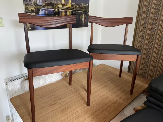2 Retro Danish Teak Upholstered Chairs Mid Century Modern Fully Up-cycled