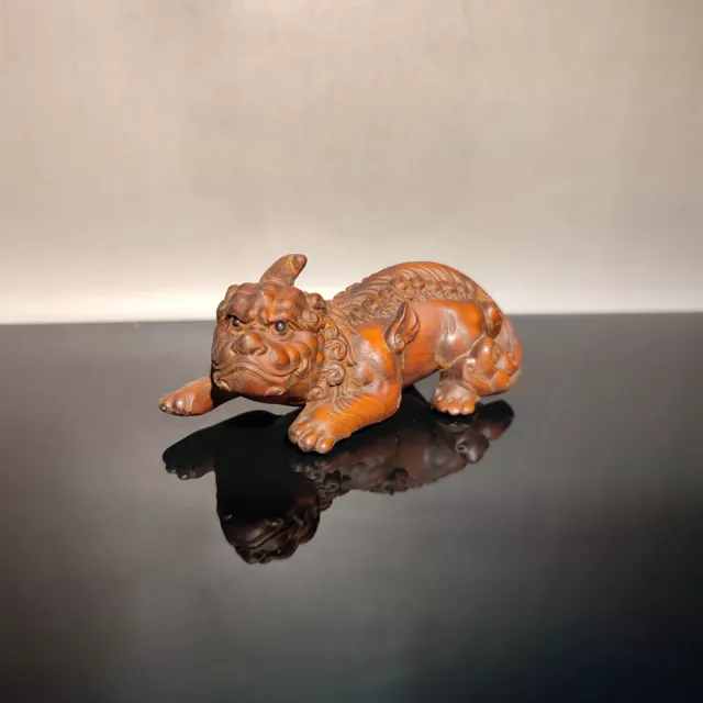 Vintage Folk Art Wood Carving Chinese Unicorn Dragon Sculpture Statue Wooden Art