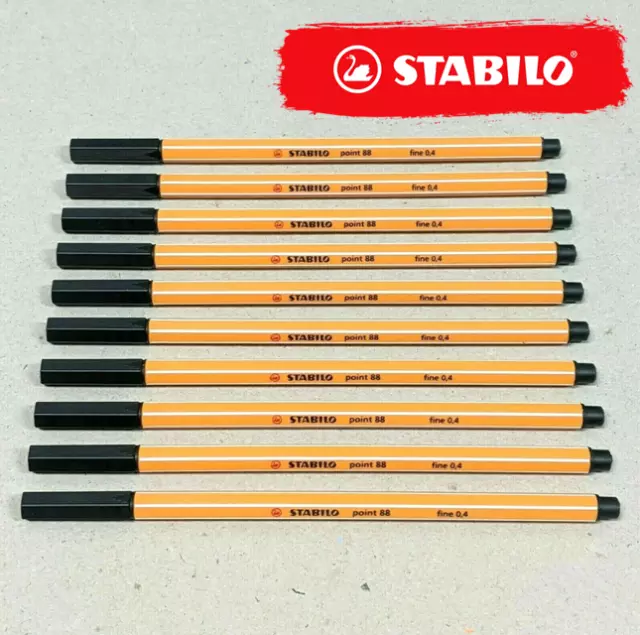 10 x STABILO Point 88 Office School Fineliner Pen Black 0.4mm Tip Fine 88/46