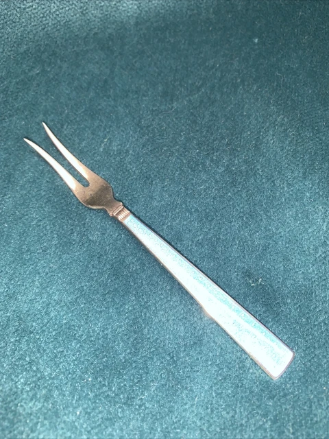 Th. Marthinsen Sterling Guiloche Enamel Cocktail Fork Blue