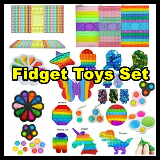 Rainbow Popper Fidget Toy Stress Relief Antistress Key Ring Push Bubble Kid Game