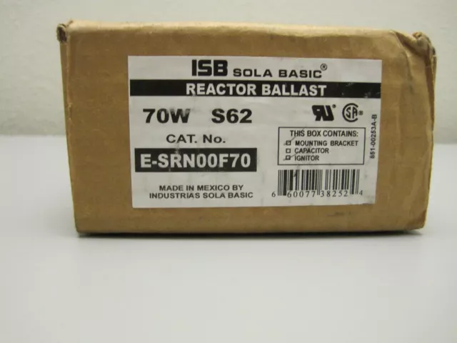 Isb Sola 70 Watt High Pressure Sodium Ballast, 120V, Ansi: S62 #: E-Srn00F70