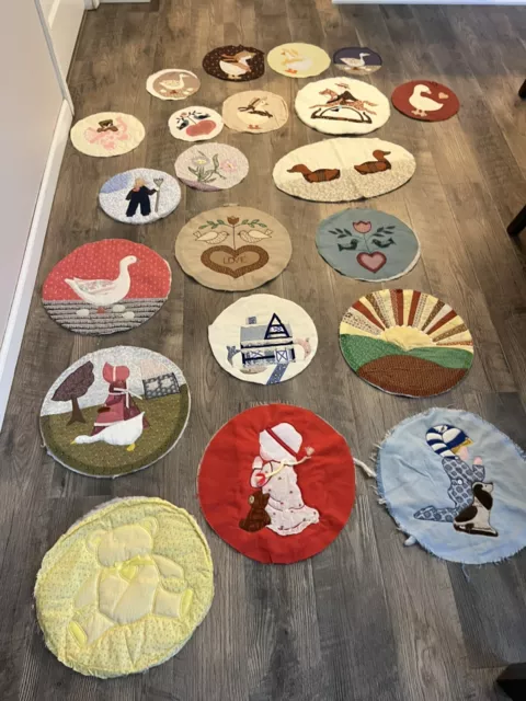 Vintage Hand Embroidered Appliqué Animals Hearts Houses Bears Birds Ducks Sunset