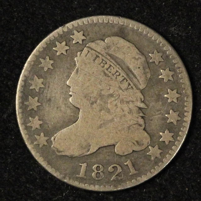 1821 10c Capped Bust Dime - Large Date - Free Shipping USA