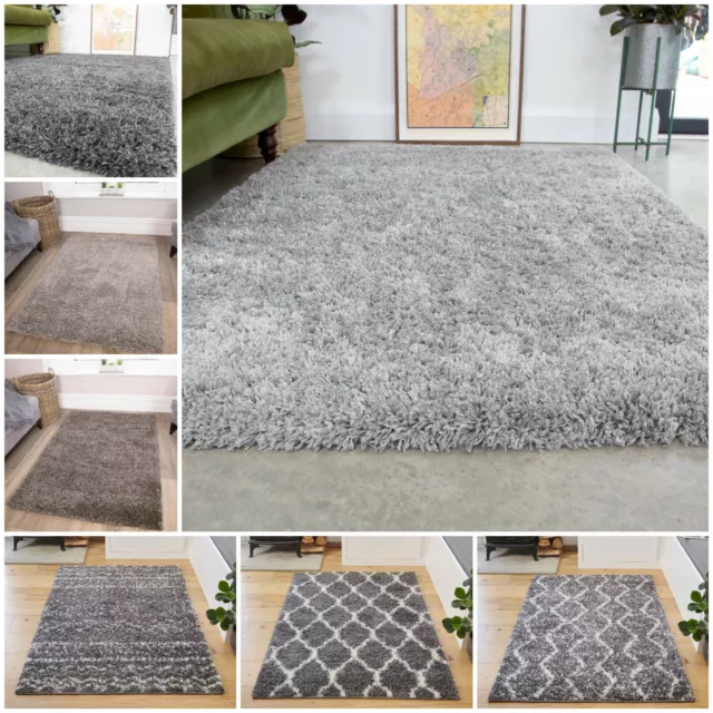 Cosy Fluffy Silver Grey Shaggy Rugs Soft Furry Thick Non Shed Living Room Rug UK