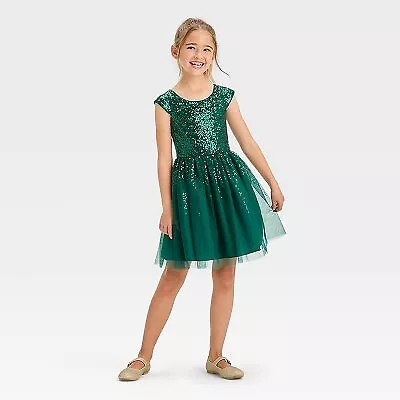 Girls' Cap Sleeve Sequin Dress - Cat & Jack 2