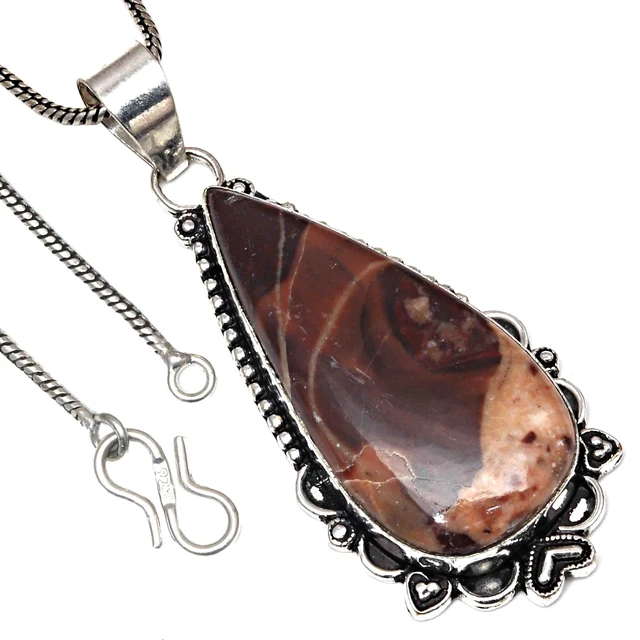 Designer Jasper Gemstone Birthday  Gifted Silver Jewelry Pendants 1.75"