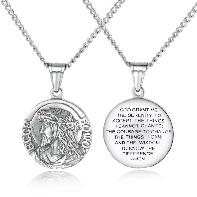 Collier pendentif médaille unisexe Jésus-Christ en acier inoxydable de prière