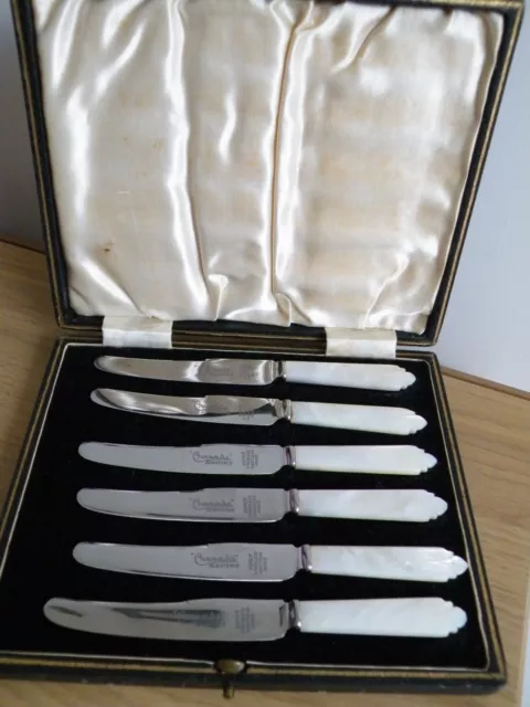 Six Vintage Butter/Tea Knives with Mother of Pearl Handles - Cased