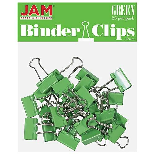 Colorful Binder Clips - Small - 3/4 Inch (19 mm) - Green Binderclips - 25/Pack