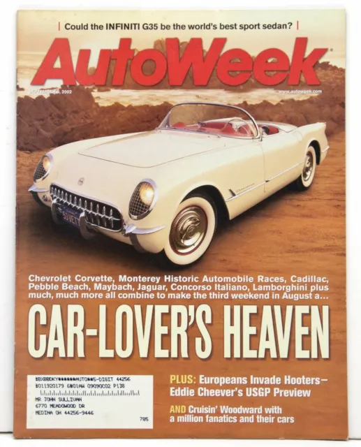 Autoweek Magazine Sep 9, 2002 - Infiniti G35, Pebble Beach, Woodward, Civic Si