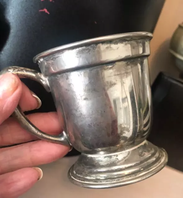 MCM Vtg Nickel Silver 5018 BABY CUP Mug RIDGED PEDESTAL BASE 3" No Monogram