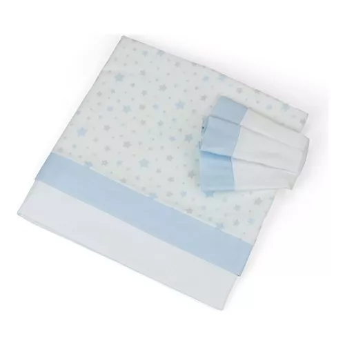 Completo parure 3pz Lenzuola lettino STELLINE Azzurro 100% cotone Baby Idea