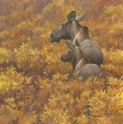 Robert Bateman Fall Forage Moose Cow And Calf